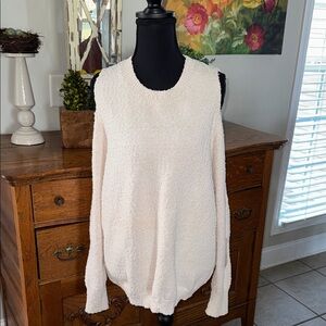 Umgee Cream Cold-Shoulder Crewneck Sweater - NWT - Size-M